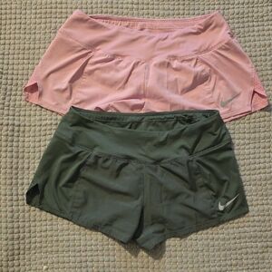 Nike Women's Dual Pack Pink and Dark Green Athletic Shorts